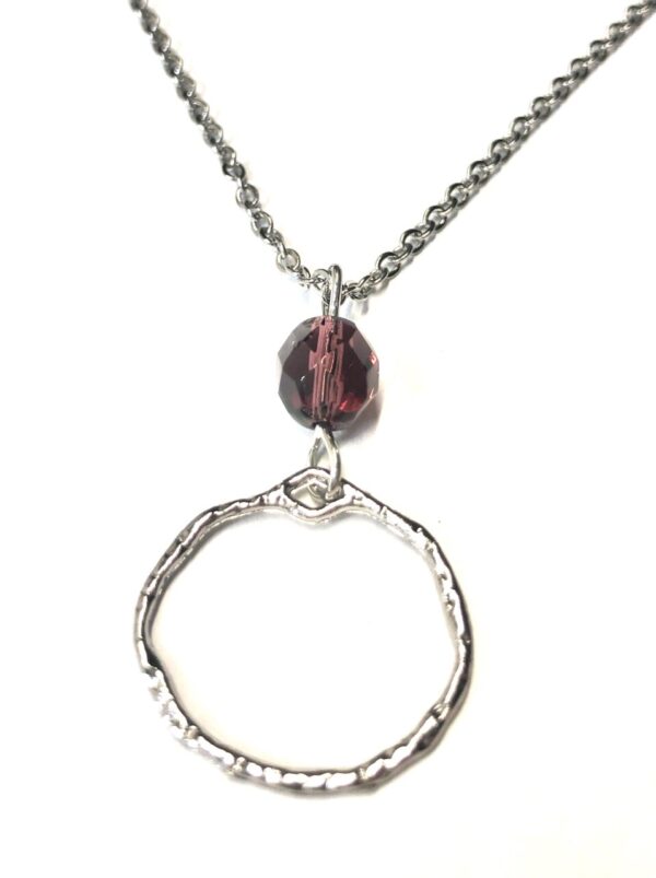 Handmade Purple Amethyst & Metal Circle Pendant Necklace
