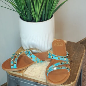 Rusted Turquoise Slide Shoe With Stud Detail • 7-11
