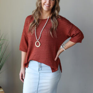 Brown Rib Knit Short Sleeve Top