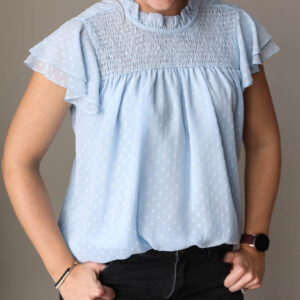 Sky Blue Swiss Dot Ruffle Sleeve Top