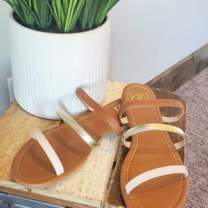 Tan Blush Multi Three Strap Slide Shoe • 7-11