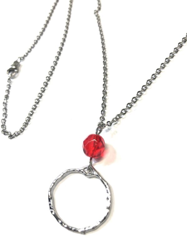 Handmade Red Ruby & Metal Circle Pendant Necklace