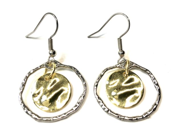 Handmade Metal Cirlce Earrings With Gold Color Disc