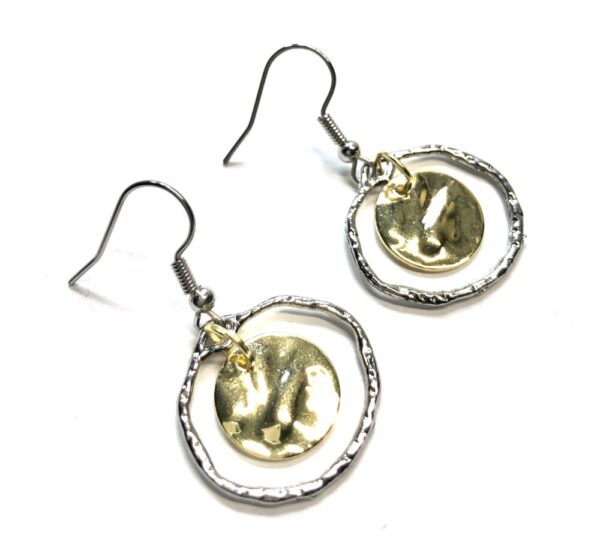Handmade Metal Cirlce Earrings With Gold Color Disc