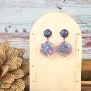Purple Resin Cabochon Dangle Earrings