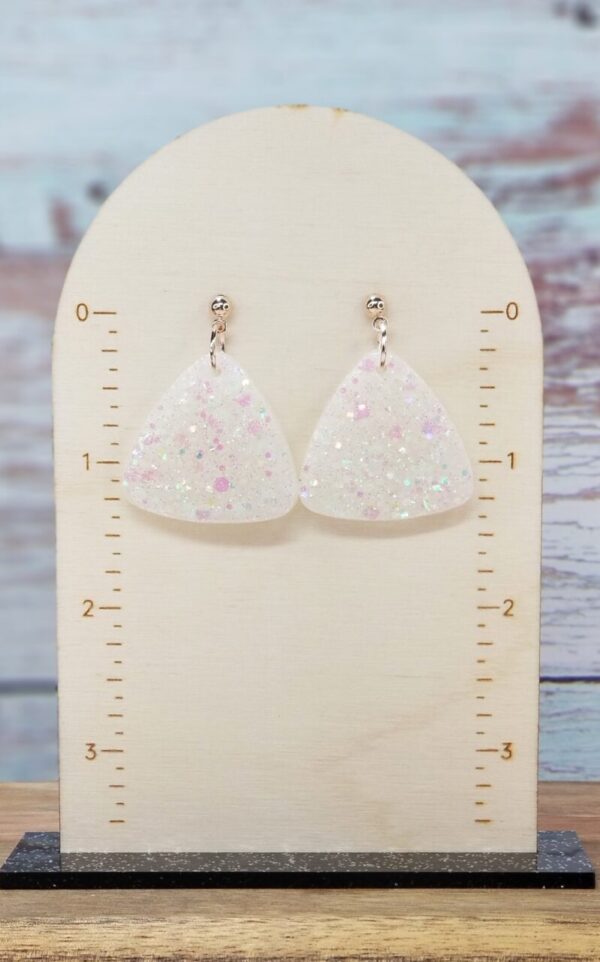 White Curved Triangle Earrings