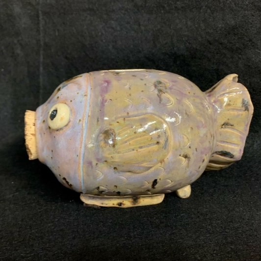Purple Fish Coin Pottery Bank by Artist Eileen Rooney