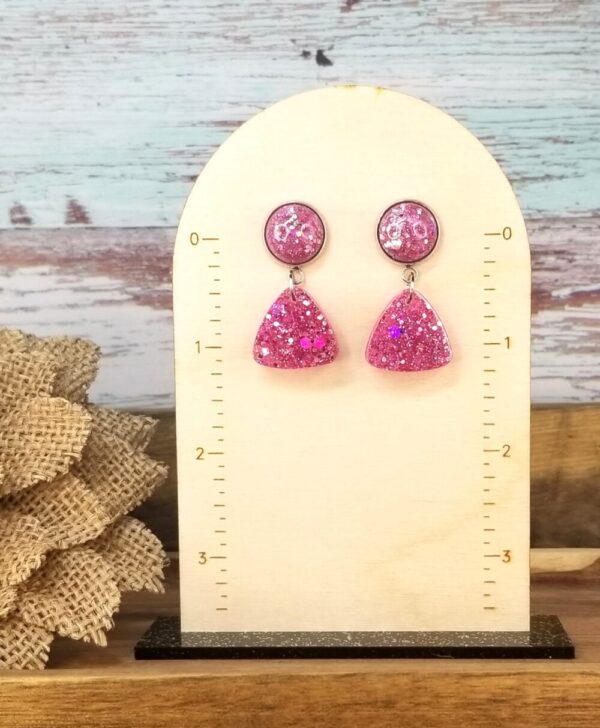 Pink Resin Cabochon Dangle Earrings