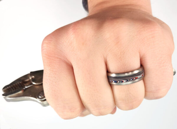 Fordite and Titanium Channel Set Ring in Size 10
