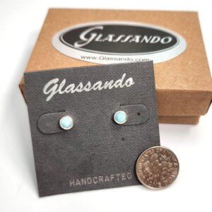Light Blue Larimar Gemstone and Sterling Silver Small Circular Stud Earrings