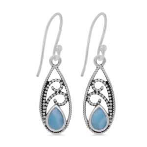 Light Blue Larimar and Sterling Silver Drop Earrings with Wave Design