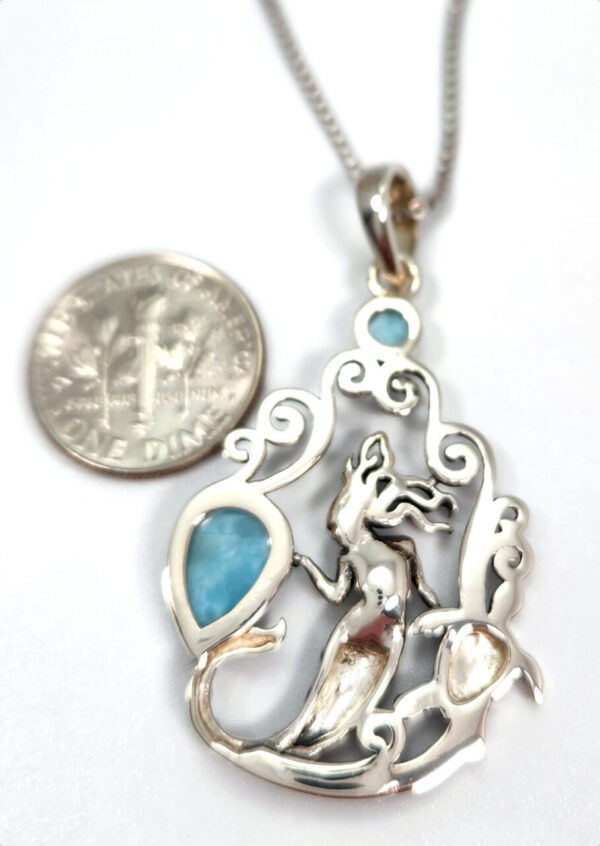 Mermaid and Sea Turtle Necklace in Larimar and Sterling Silver