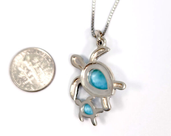 Sea Turtle Necklace with Mom and Child Design in Larimar and Sterling Silver