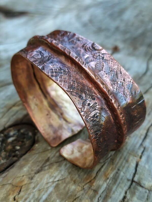 Medium bold hammered copper textured bracelet