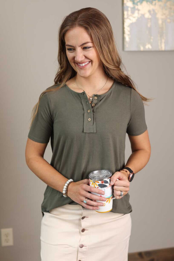 Olive Short Sleeve Henley Top