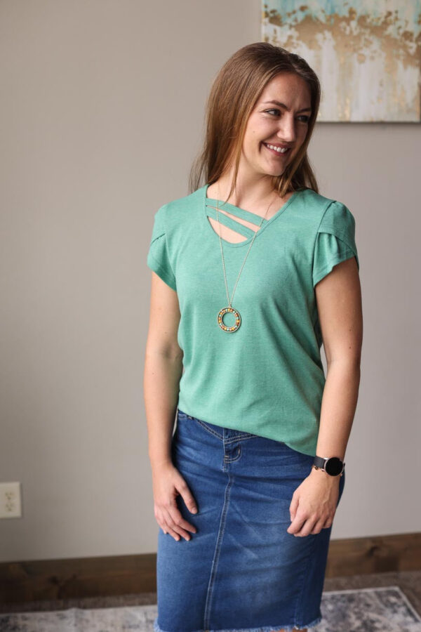 Green V-Neck Overlap Short Sleeve Top • S-2XL PLUS