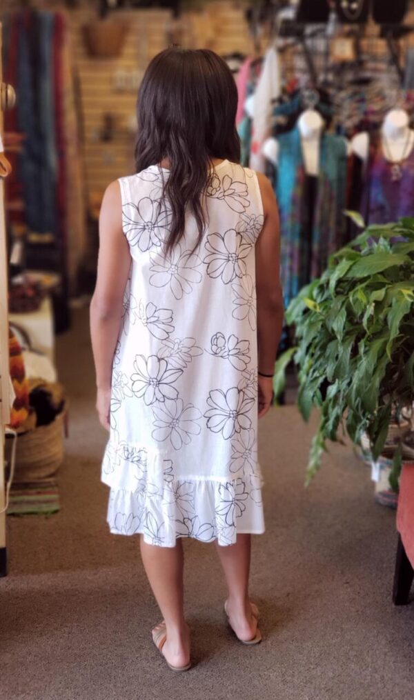 Sleeveless Cotton Midi Dress Pockets Floral Print