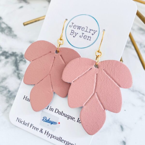 Embossed Leaf Earrings: Blush Pink