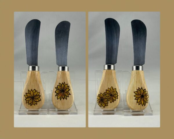 Sunflowers Wood Burned Cheese Knives Set of 4