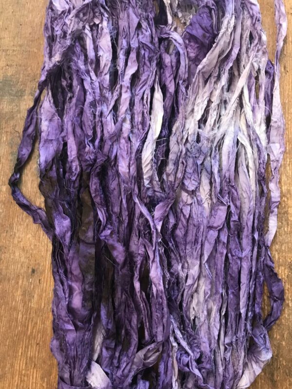 Logwood naturally dyed sari silk yarn, 20 yards