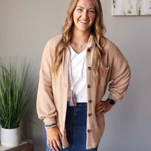 Khaki Waffle Knit Button Up Top • S-2XL PLUS