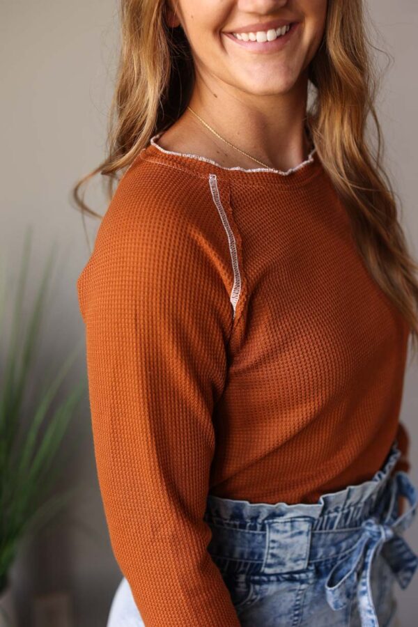Camel Textured Crewneck Long Sleeve Top