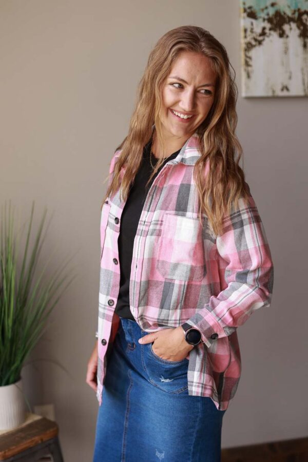 Pink Plaid Flannel Button Up • S-2XL PLUS