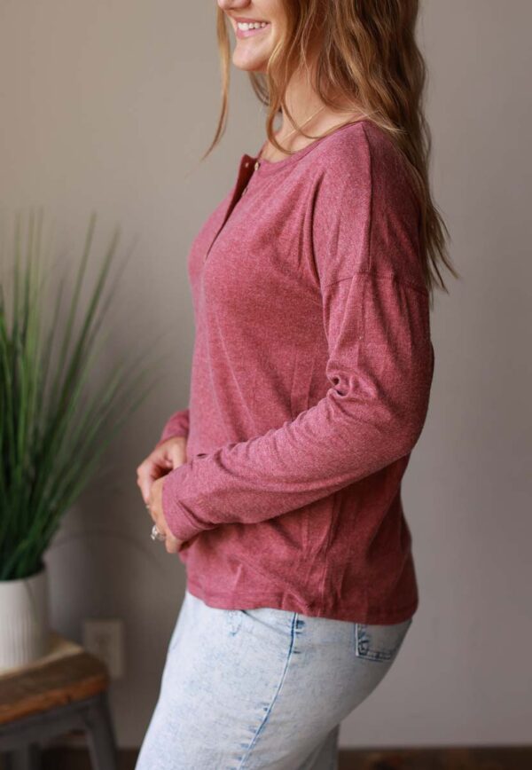 Dark Mauve Henley Top • S-2XL PLUS