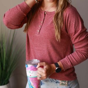 Dark Mauve Henley Top • S-2XL PLUS