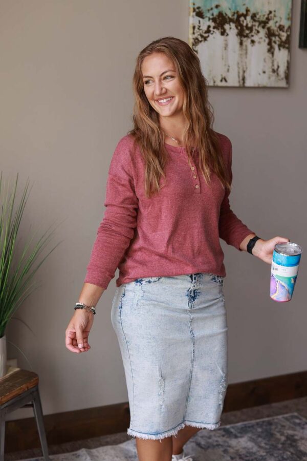 Dark Mauve Henley Top • S-2XL PLUS