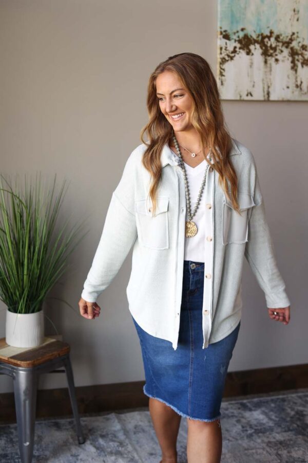 Gray Contrast Flap Pocket Textured Shacket