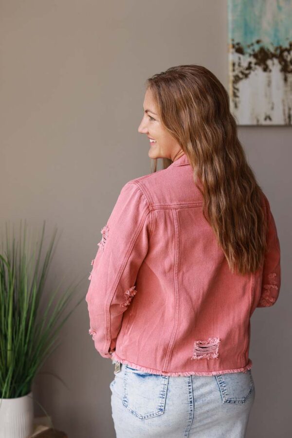 Red Distressed Denim Jacket