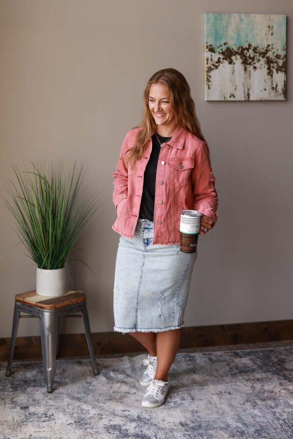 Red Distressed Denim Jacket