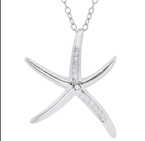 Diamond accented sterling silver starfish necklace