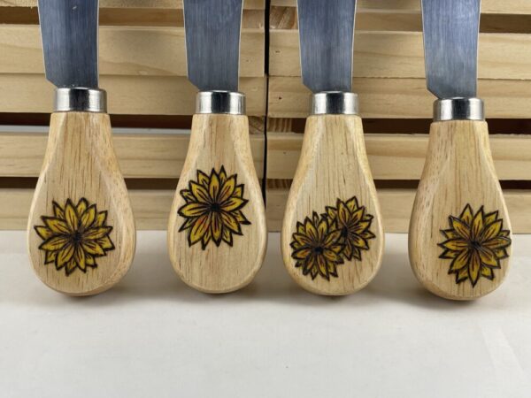 Sunflowers Wood Burned Cheese Knives Set of 4
