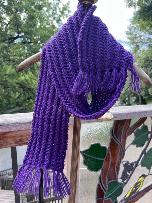Purple with a Touch of Glitter Hand Knit Scarf