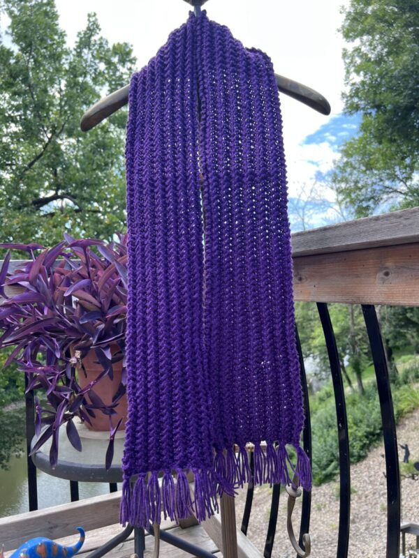 Purple with a Touch of Glitter Hand Knit Scarf