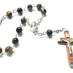 Handmade Tiger’s Eye One Decade Car Rosary Rear View Mirror Catholic Gift Men
