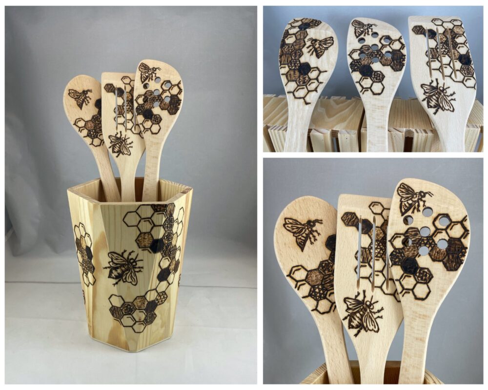Kitchen Decor and Supplies Bee Wooden Spoons Spatula Set Bee Themed Cooking  Utensils Non Stick Carve Spoons Burned Cookware Kitchen Gadget Kit