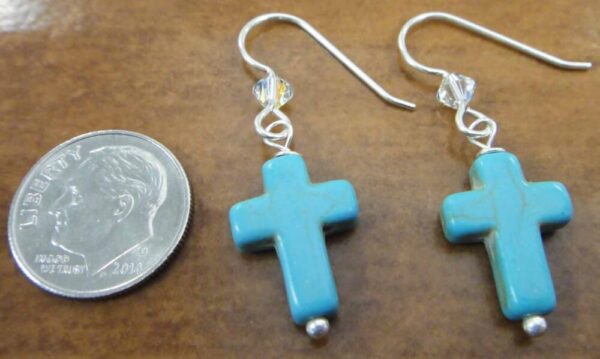 Blue Cross, Swarovski Crystal, sterling silver handmade earrings