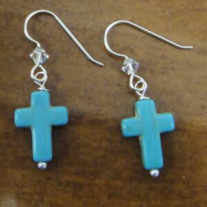 Blue Cross, Swarovski Crystal, sterling silver handmade earrings