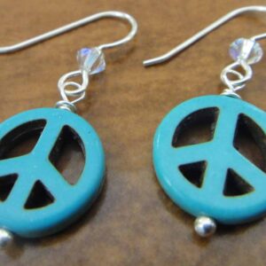 Blue Peace Sign, Swarovski Crystal, sterling silver earrings
