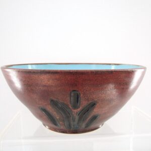 Large Engraved Blue/Copper Pottery Bowl by Artist Terry Ferris