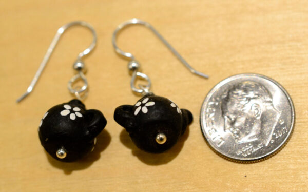 Black ceramic Flower Teapot and sterling silver handmade dangle earrings
