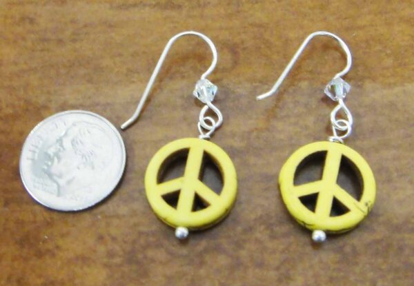Yellow Peace Sign, Swarovski crystal, sterling silver earrings