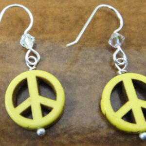 Yellow Peace Sign, Swarovski crystal, sterling silver earrings