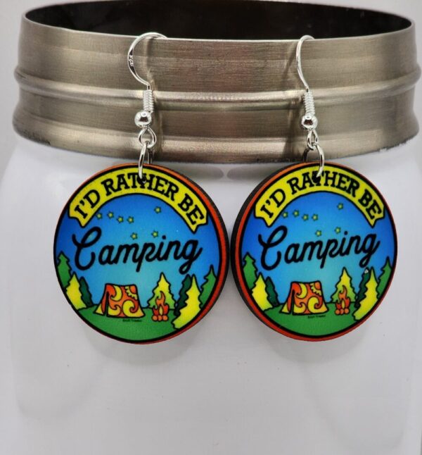 I’d Rather Be Camping Earrings Handmade Wooden Double Sided Dangle