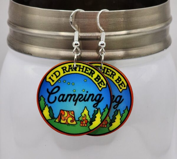 I’d Rather Be Camping Earrings Handmade Wooden Double Sided Dangle