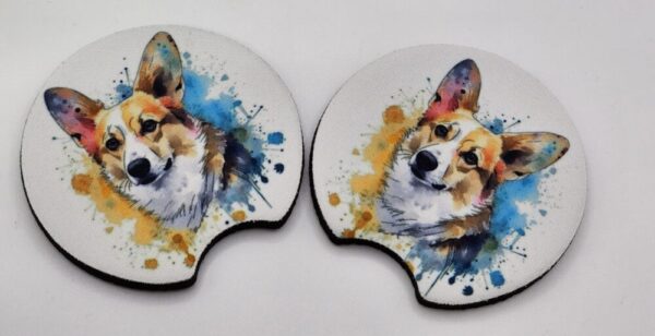 Corgi Dog Car Coasters Handmade Set of 2