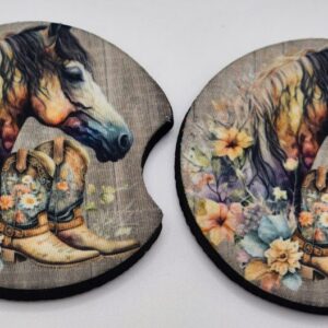 Country Western Car Coasters Horse Cowboy Boots Wildflowers
